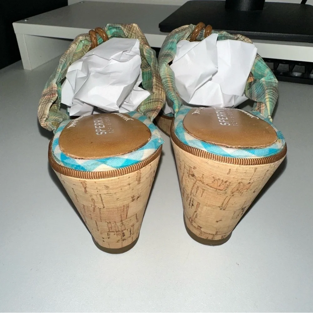 Sperry Blue Plaid Topsider Wedges | Size 8.5